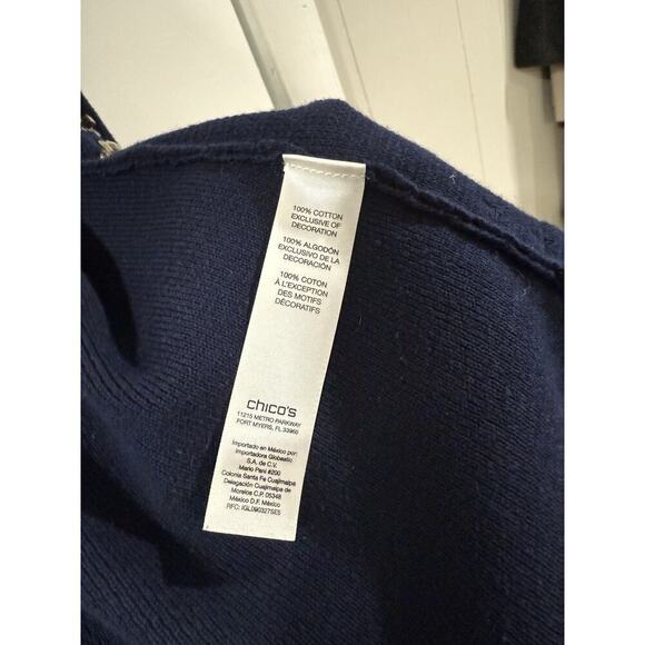 Chico’s Demitria Cardigan Navy Gold Beaded Embroidered Zip Jacket Sz 1 - Picture 10 of 14